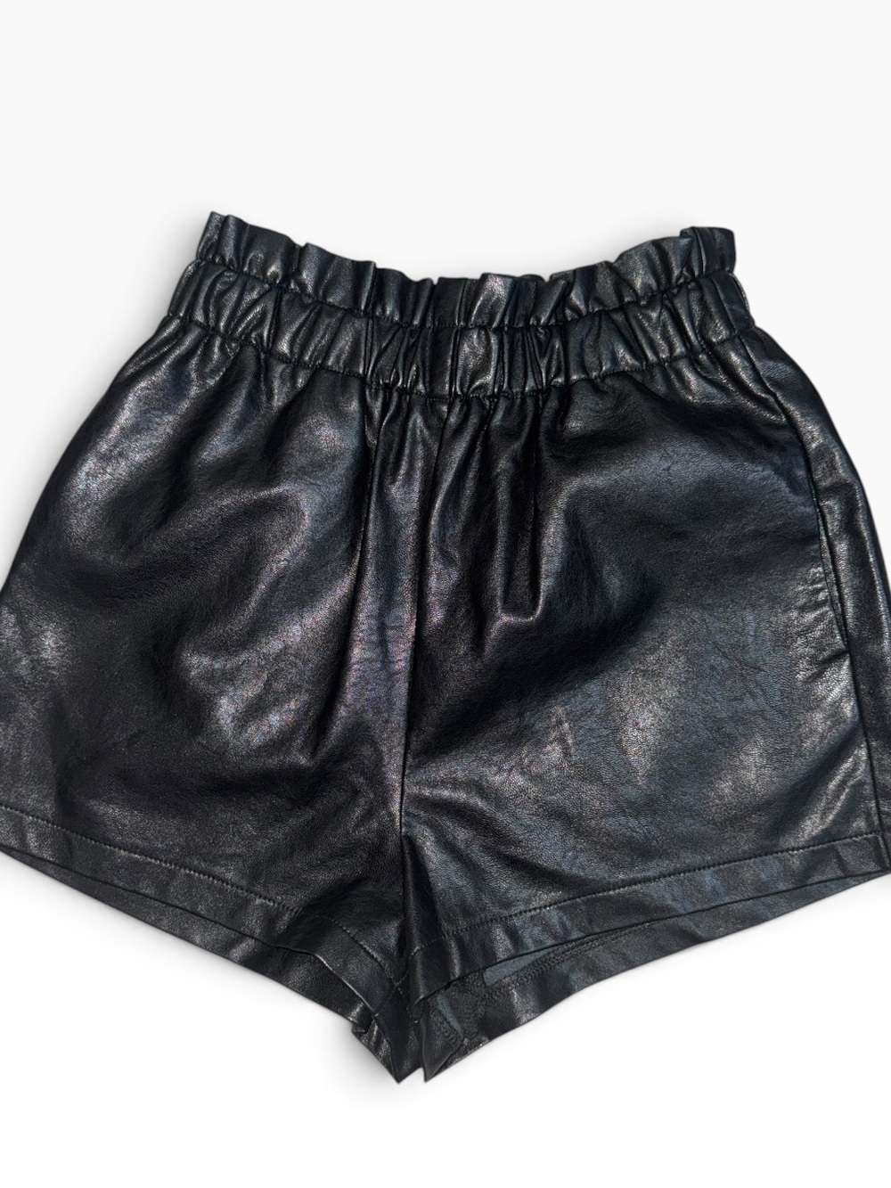 Forever 21 Black Faux Leather High Rise Paperbag Waist Shorts Size Small